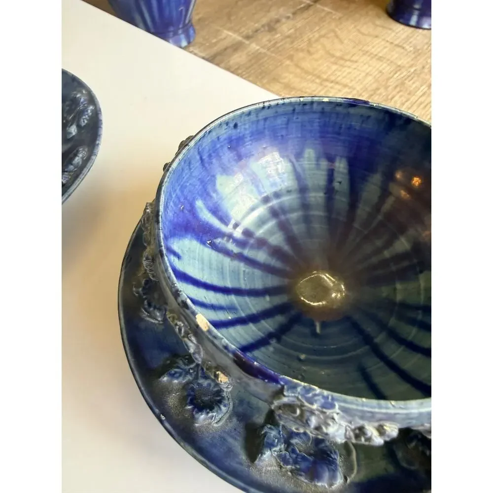Vintage 1950 Cobalt Blue Ceramic, Exquisite, Delicate, Tea Set - 13 pcs